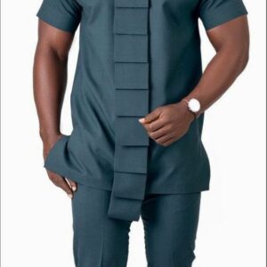 A Navy blue 3/4 sleeve men's tailored senator kaftan  African dress styles  for men, Latest african men fashion, African shirts for men